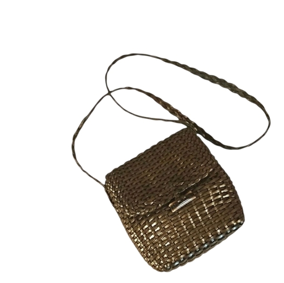 Handbags - Dark brown leather basket weave crossbody purse